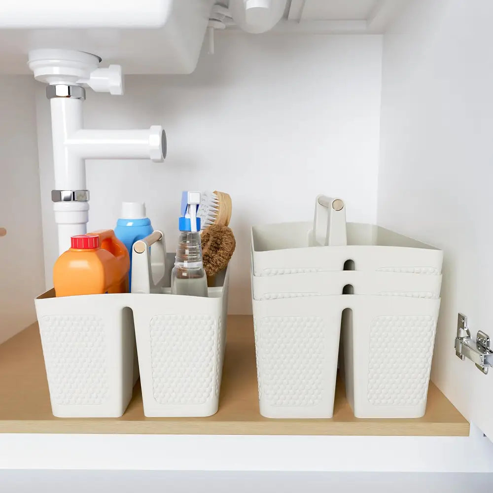 [Brand] Three-Compartment Caddy – Designer Bathroom Storage in Neutral Tones - Shower Caddies