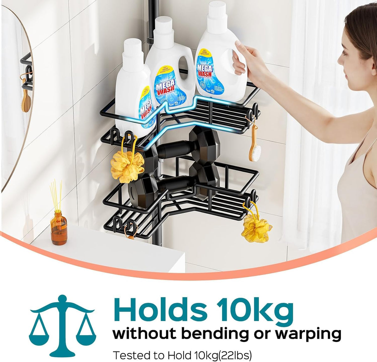 HAMITOR 4-Tier Corner Shower Caddy – Neutral Khaki Finish for Intentional, Calming Bathrooms