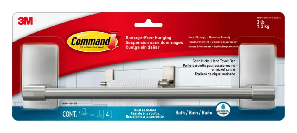 Command Satin Nickel Hand Towel Bar – Thoughtful Housewarming Gift for New Homeowners and Apartment Movers - 1