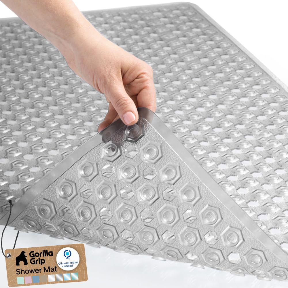 GORILLA GRIP Anti-Slip Bath Mat – Family Bathroom Tub Liner Designed for Safe Kids' Bath Time and Easy Cleaning