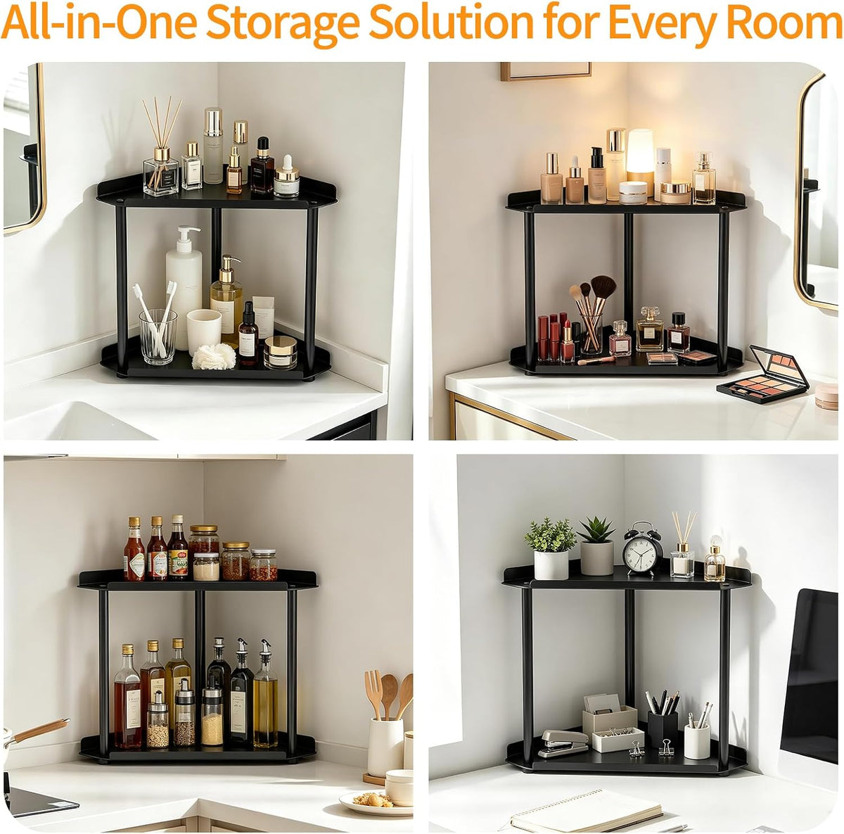 Jesginboo 2-Tier Corner Organizer, Designer Bathroom Storage in Black or White Finishes