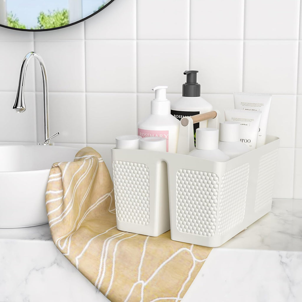 [Brand] Three-Compartment Caddy – Designer Bathroom Storage in Neutral Tones