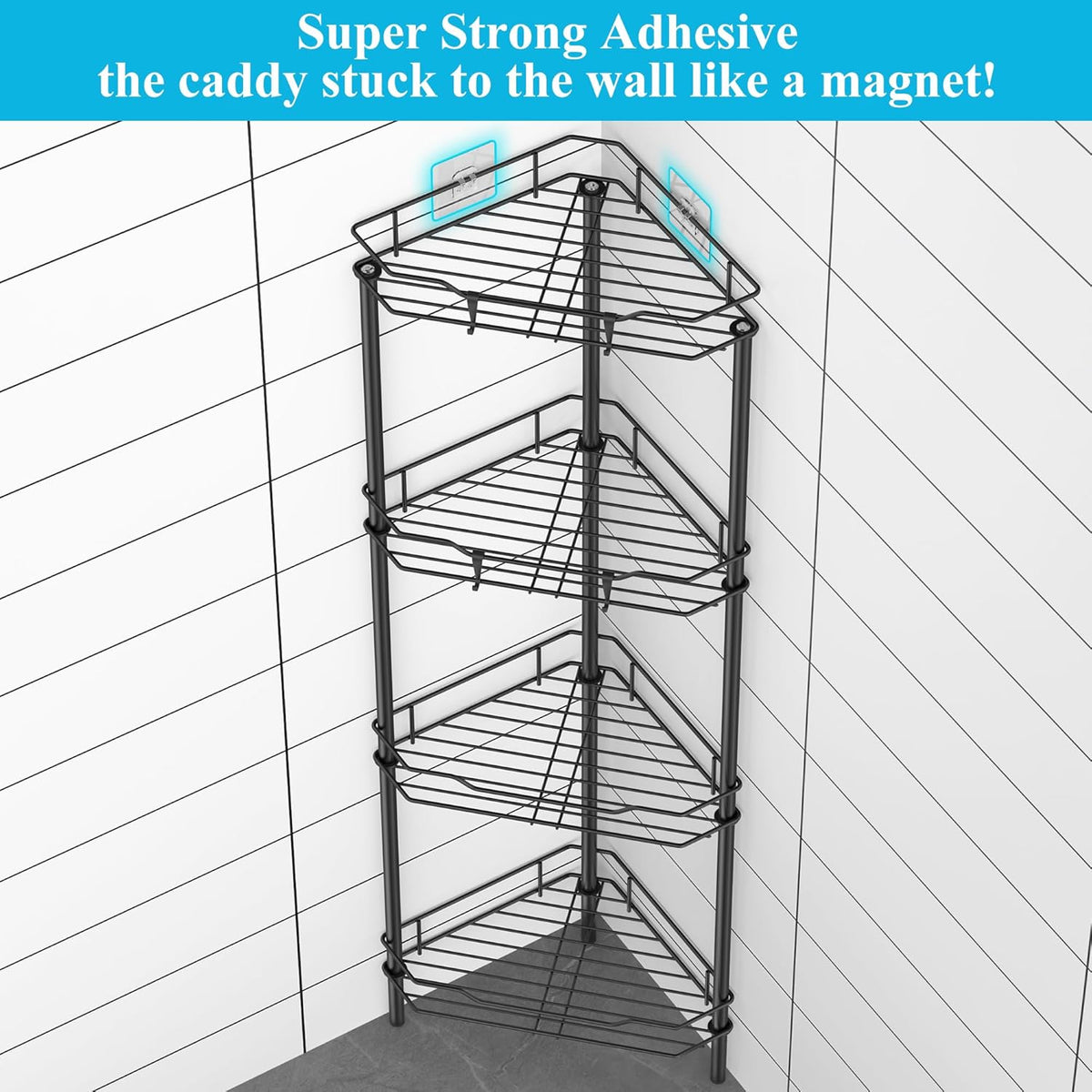 HuggieGems Floor Standing Shower Caddy in Jet Black or Gold – Elevated Bathroom Storage for Spa-Style Self-Care