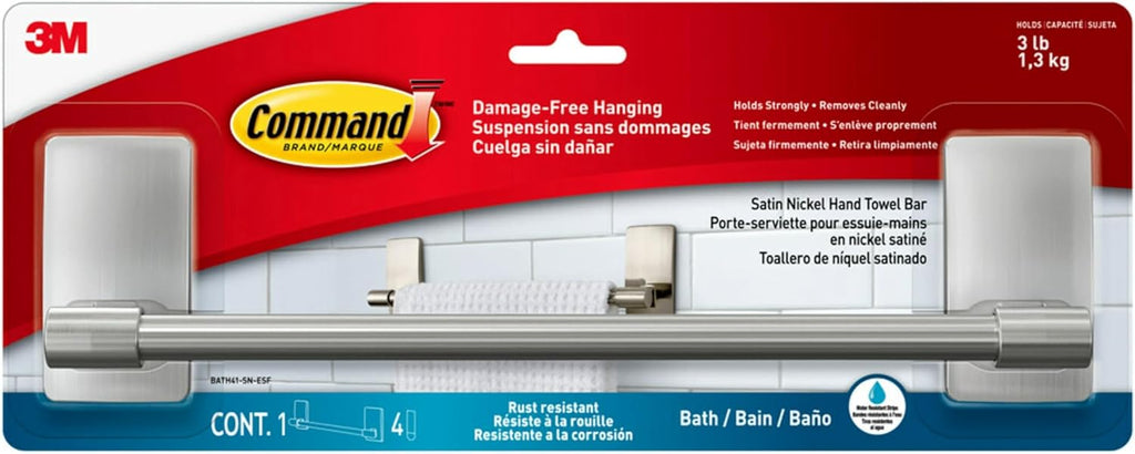 Command Satin Nickel Hand Towel Bar – Thoughtful Housewarming Gift for New Homeowners and Apartment Movers