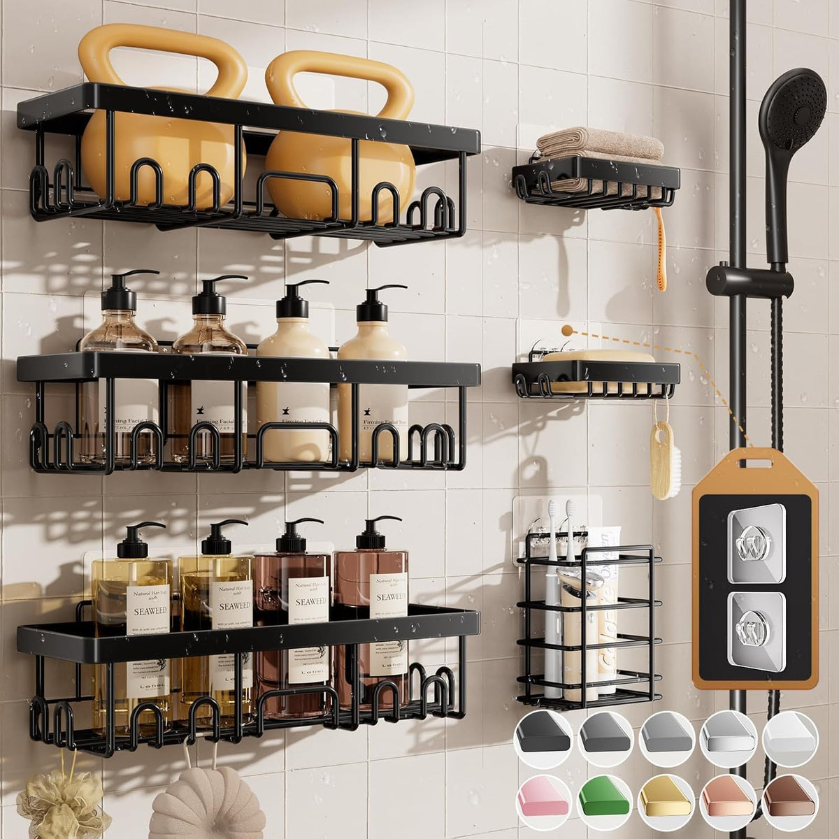 Veken Shower Caddy 6-Pack – Valentine's Day Gift for Her, Powder-Coated Rustproof Shower Organizer