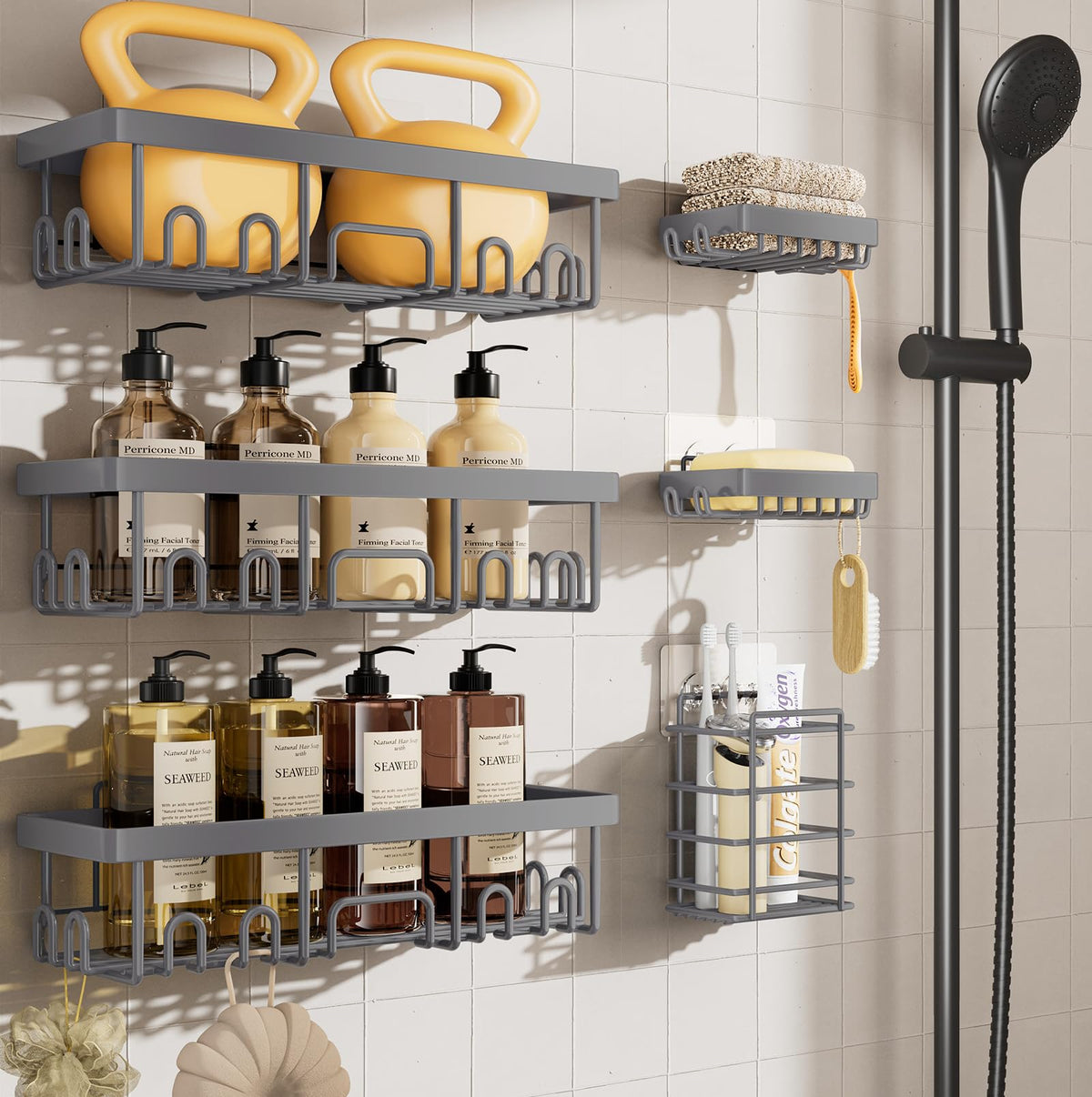 Veken Shower Caddy 6-Pack – Valentine's Day Gift for Her, Powder-Coated Rustproof Shower Organizer