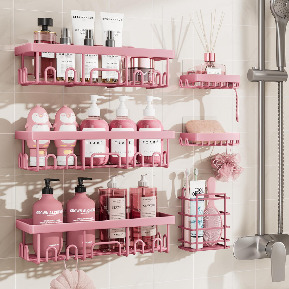 Veken Shower Caddy 6-Pack – Valentine's Day Gift for Her, Powder-Coated Rustproof Shower Organizer
