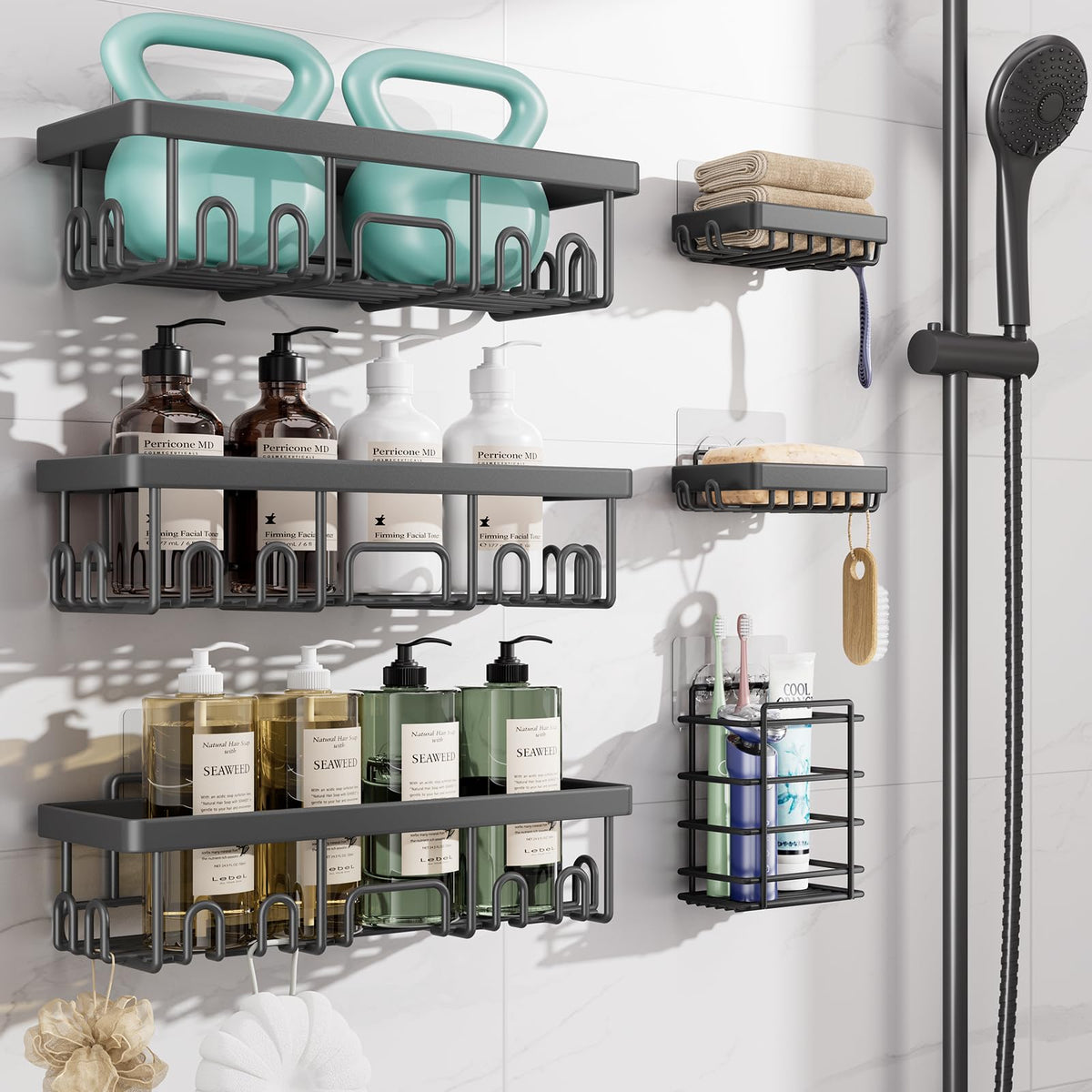 Veken Shower Caddy 6-Pack – Valentine's Day Gift for Her, Powder-Coated Rustproof Shower Organizer