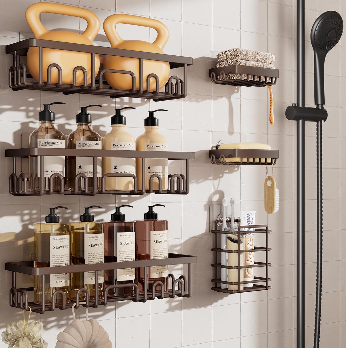 Veken Shower Caddy 6-Pack – Valentine's Day Gift for Her, Powder-Coated Rustproof Shower Organizer