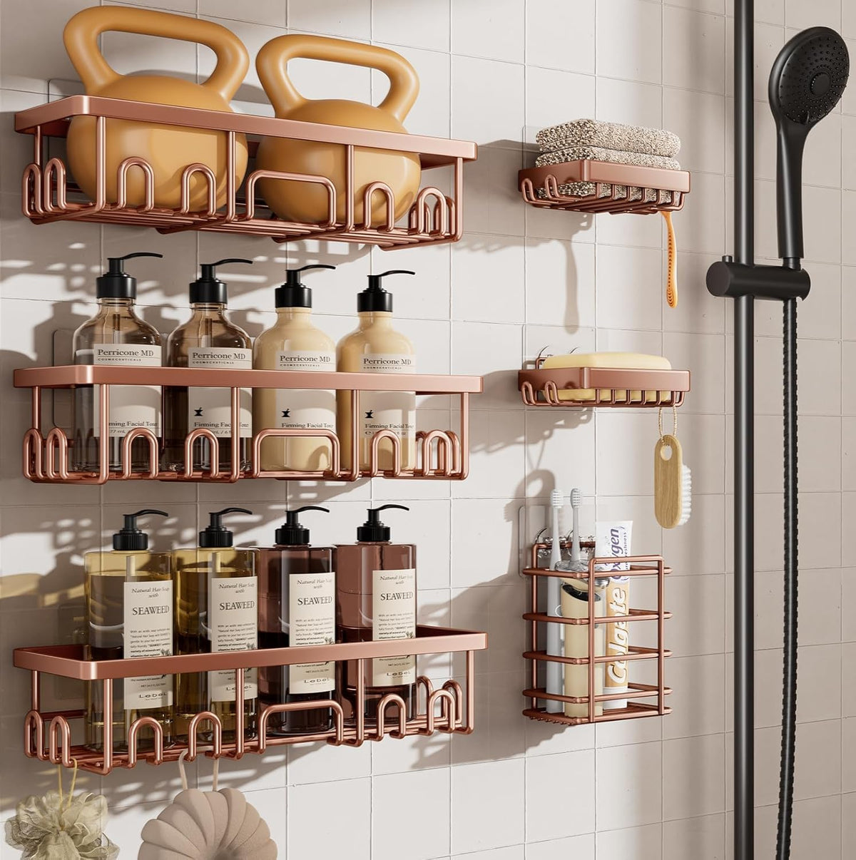 Veken Shower Caddy 6-Pack – Valentine's Day Gift for Her, Powder-Coated Rustproof Shower Organizer