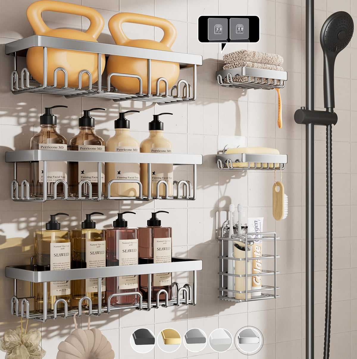 Veken Shower Caddy 6-Pack – Valentine's Day Gift for Her, Powder-Coated Rustproof Shower Organizer