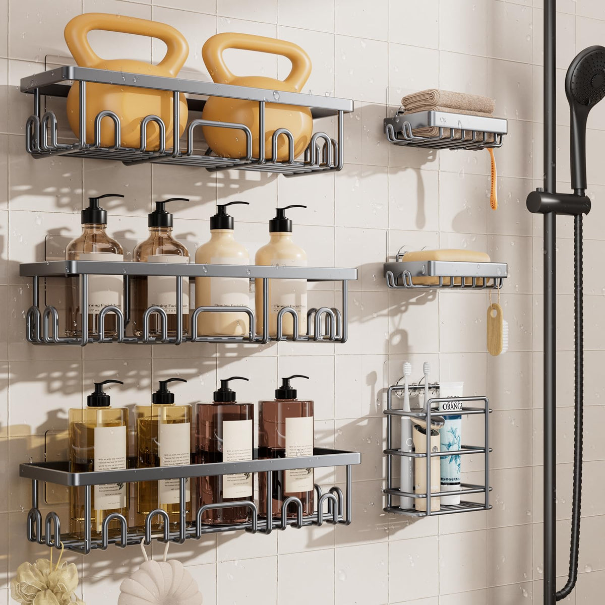 Veken Shower Caddy 6-Pack – Valentine's Day Gift for Her, Powder-Coated Rustproof Shower Organizer