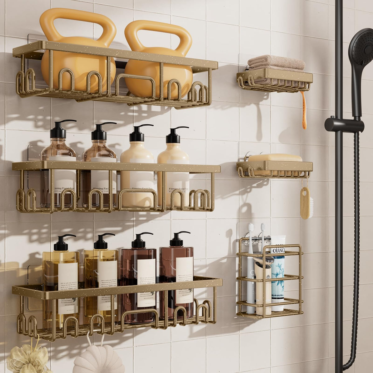 Veken Shower Caddy 6-Pack – Valentine's Day Gift for Her, Powder-Coated Rustproof Shower Organizer