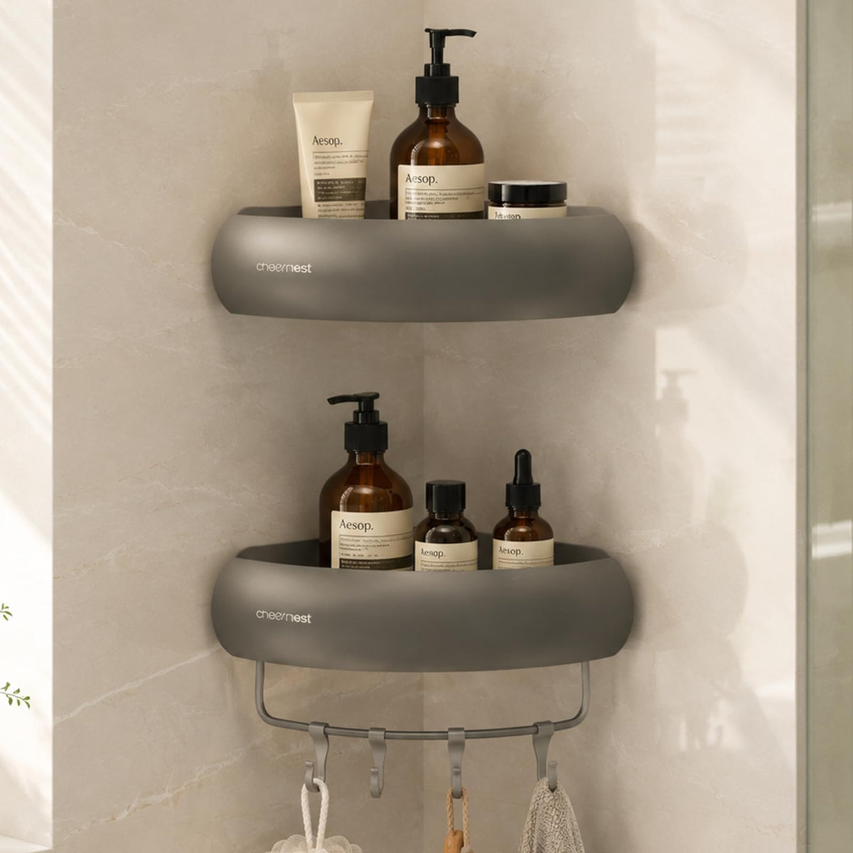 No-Damage Corner Shower Caddy 2 Pack Adhesive, Wall-Mounted Organizer | Drill-Free Storage for Landlord-Approved Bathrooms