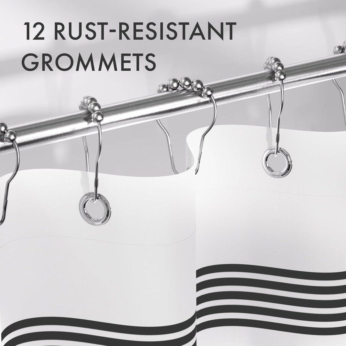 AmazerBath Farmhouse Striped Shower Curtain Set with 12 Hooks – Cozy Bathroom Decor for Living Room Inspired Retreats