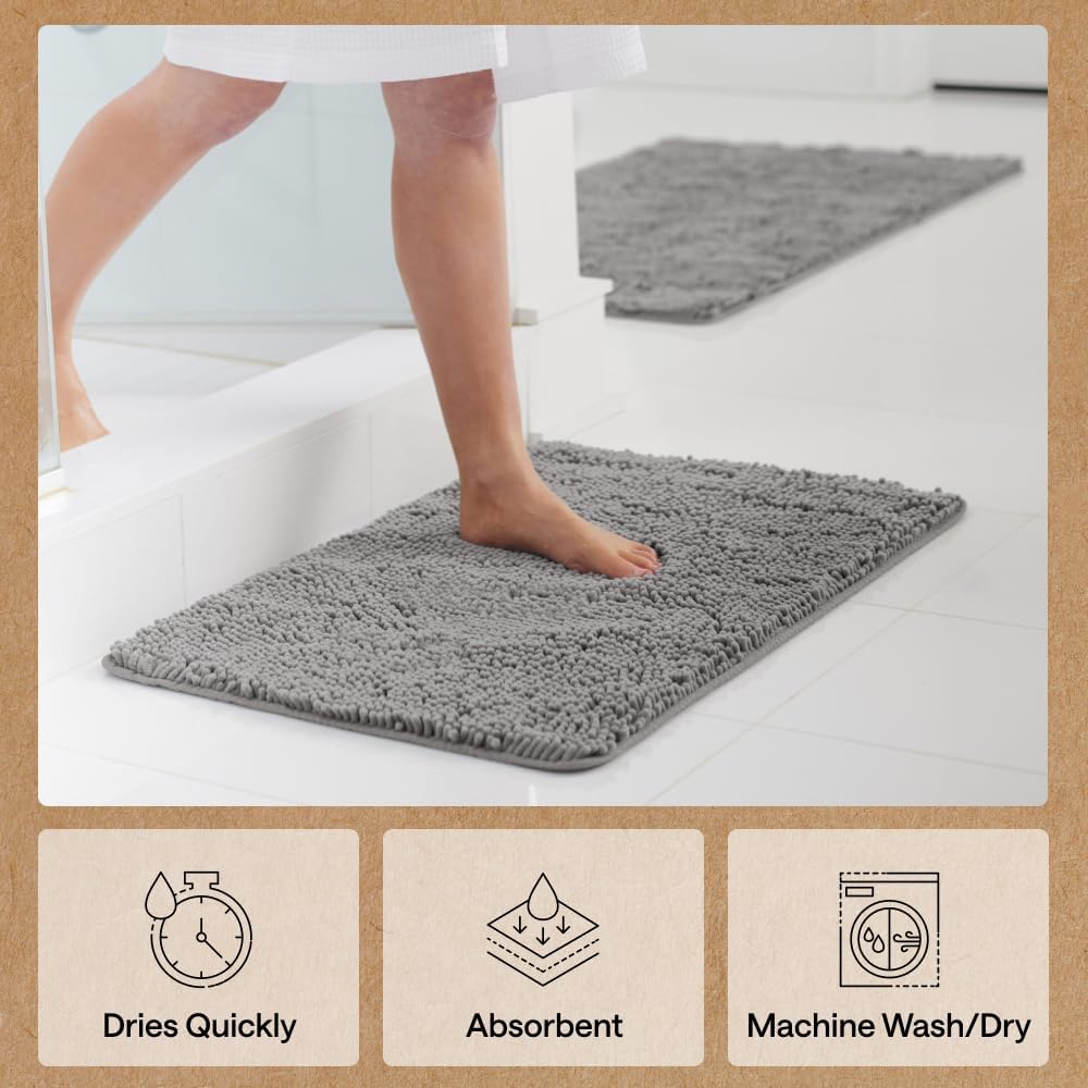 GORILLA GRIP Chenille Bath Mat – Family-Safe Non-Toxic Bathroom Floor Covering with TPR Grip Backing