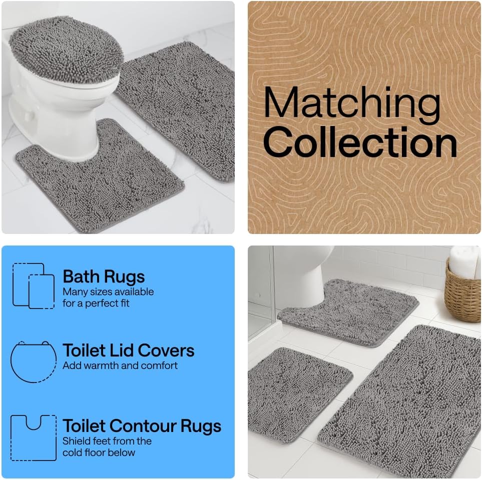 GORILLA GRIP Chenille Bath Mat – Family-Safe Non-Toxic Bathroom Floor Covering with TPR Grip Backing
