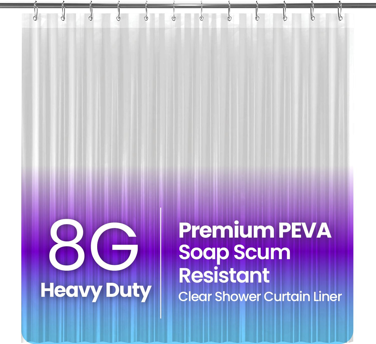 LiBa Non-Toxic PEVA Shower Curtain – Shared Kids Bathroom Waterproof Liner, Reinforced 72x72 Grommets for Active Families