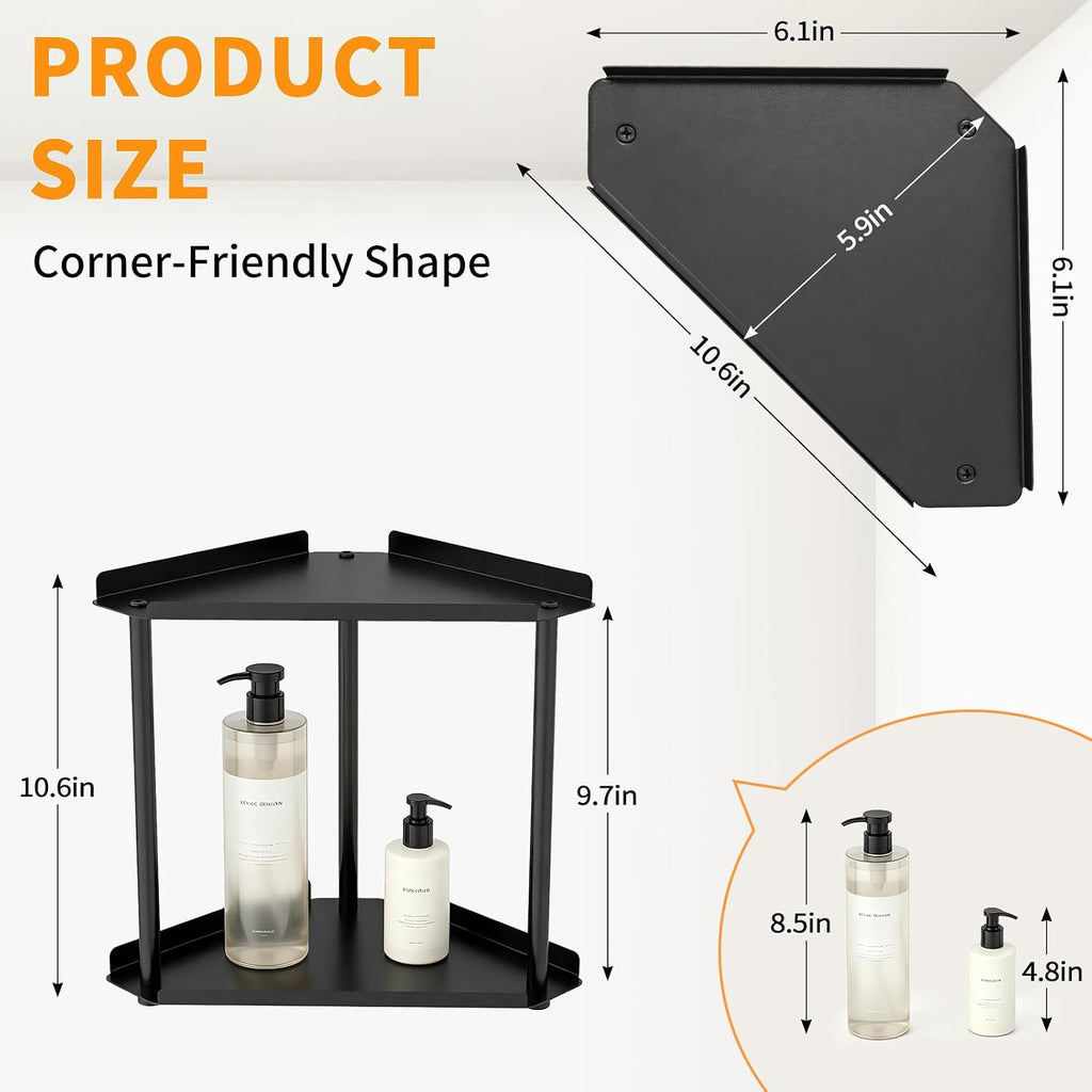 Jesginboo 2-Tier Corner Organizer, Designer Bathroom Storage in Black or White Finishes