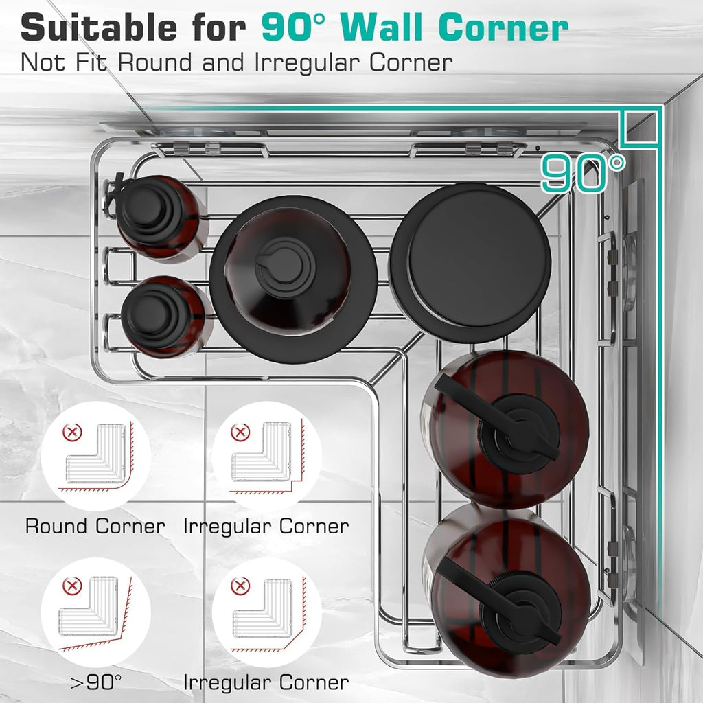 YASONIC Corner Bathroom Organizer – Calming Bath Space Storage with 12 Hooks, Adhesive Stainless Steel Caddy for Mindful Shower Routine