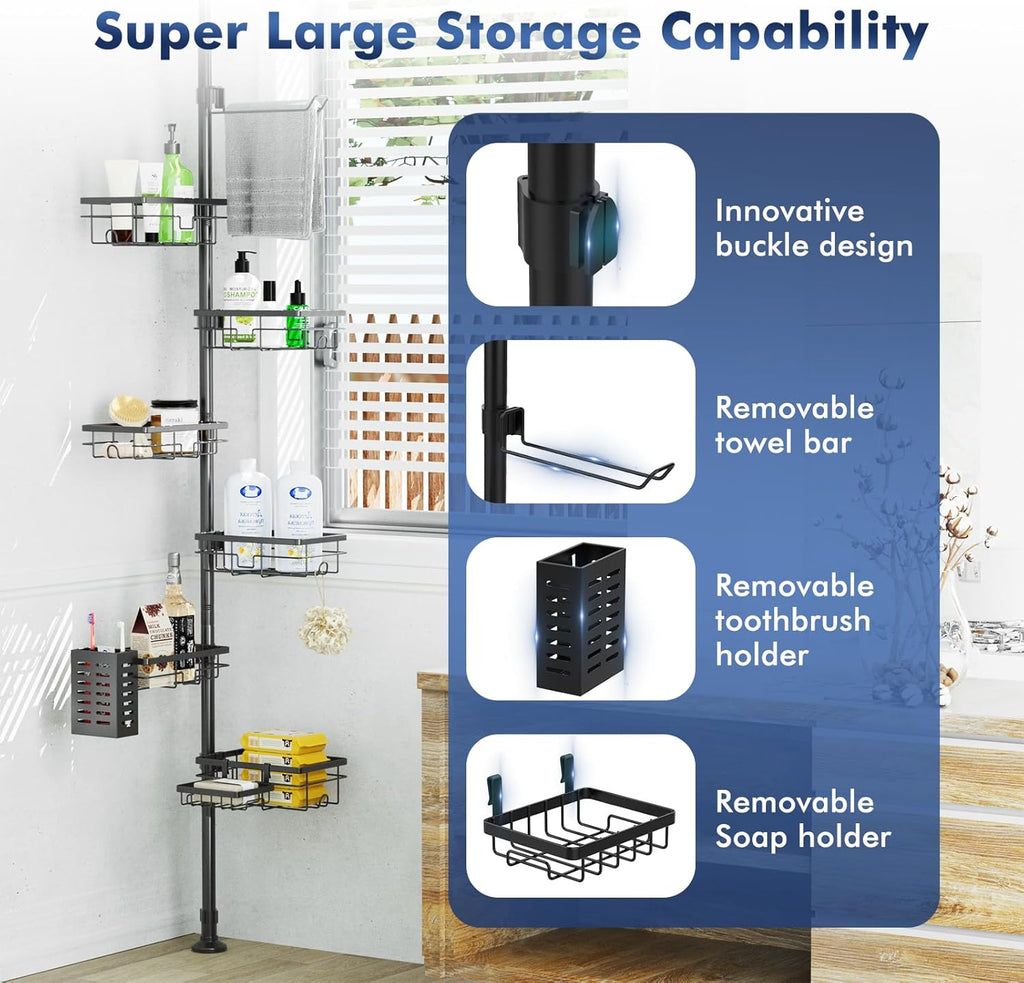 Shower Caddy Organizer Tension Pole – Gift Ready Bathroom Upgrade for Friends Who Just Renovated or Downsized