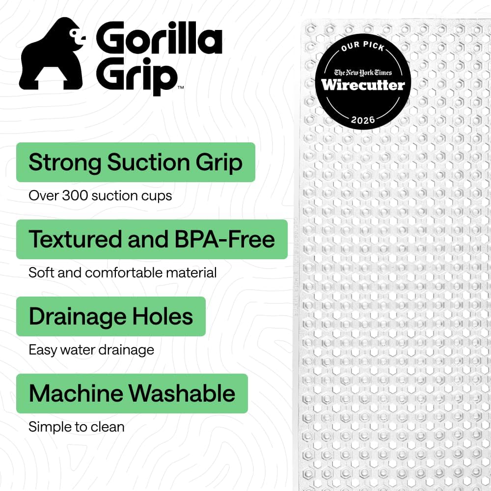 GORILLA GRIP Anti-Slip Bath Mat – Family Bathroom Tub Liner Designed for Safe Kids' Bath Time and Easy Cleaning