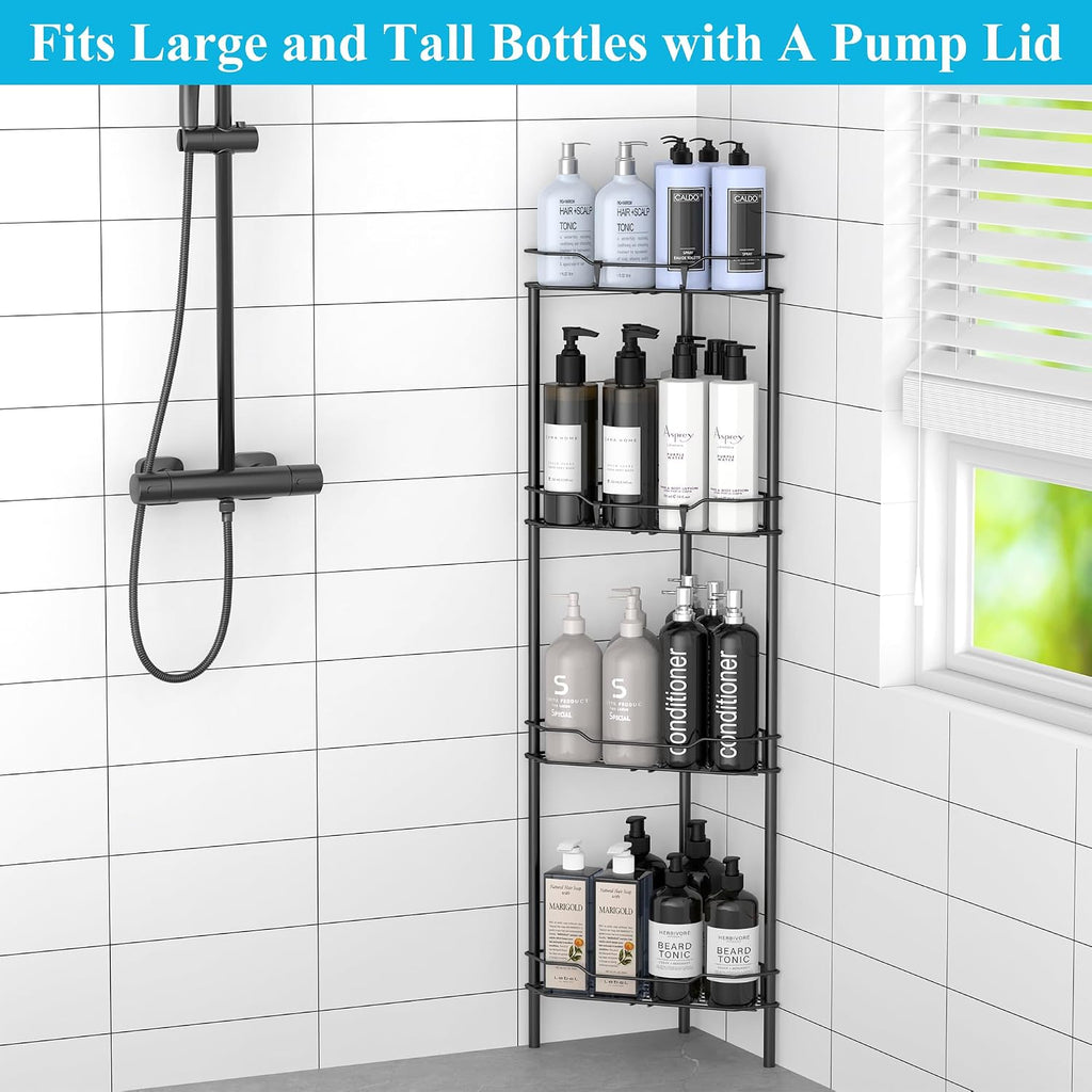 HuggieGems Floor Standing Shower Caddy in Jet Black or Gold – Elevated Bathroom Storage for Spa-Style Self-Care