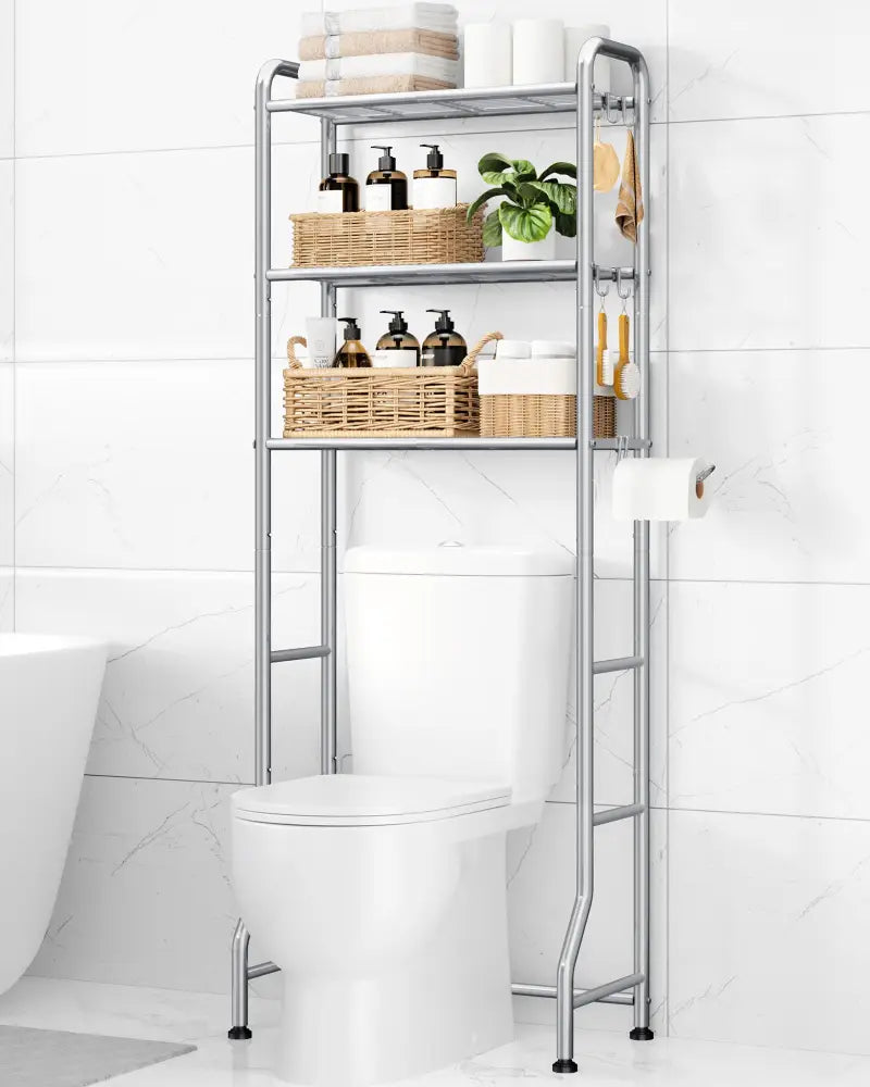 Kitsure Bathroom Organizer – Tip-Resistant Storage for Kids’ Bath and Shared Spaces - Silver - 3 Tiers (63.2’’H)