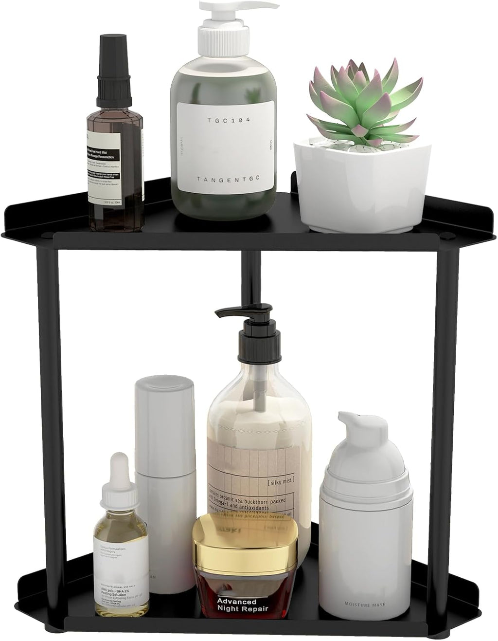 Jesginboo 2-Tier Corner Organizer, Designer Bathroom Storage in Black or White Finishes