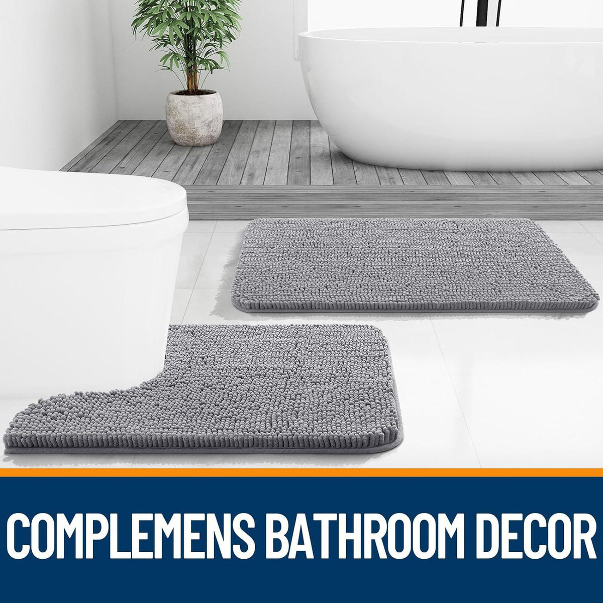 OLANLY Chenille Bathroom Rug – Housewarming Gift Set in Coordinated Colors and Sizes