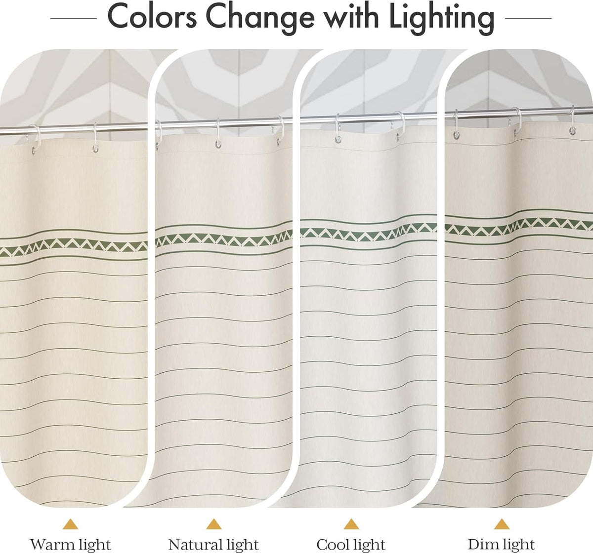 AmazerBath Boho Shower Curtain – Spa Like Bathroom Retreat for Calming Bath Time, Faux Linen Green Striped Curtain 72x72 with Hooks