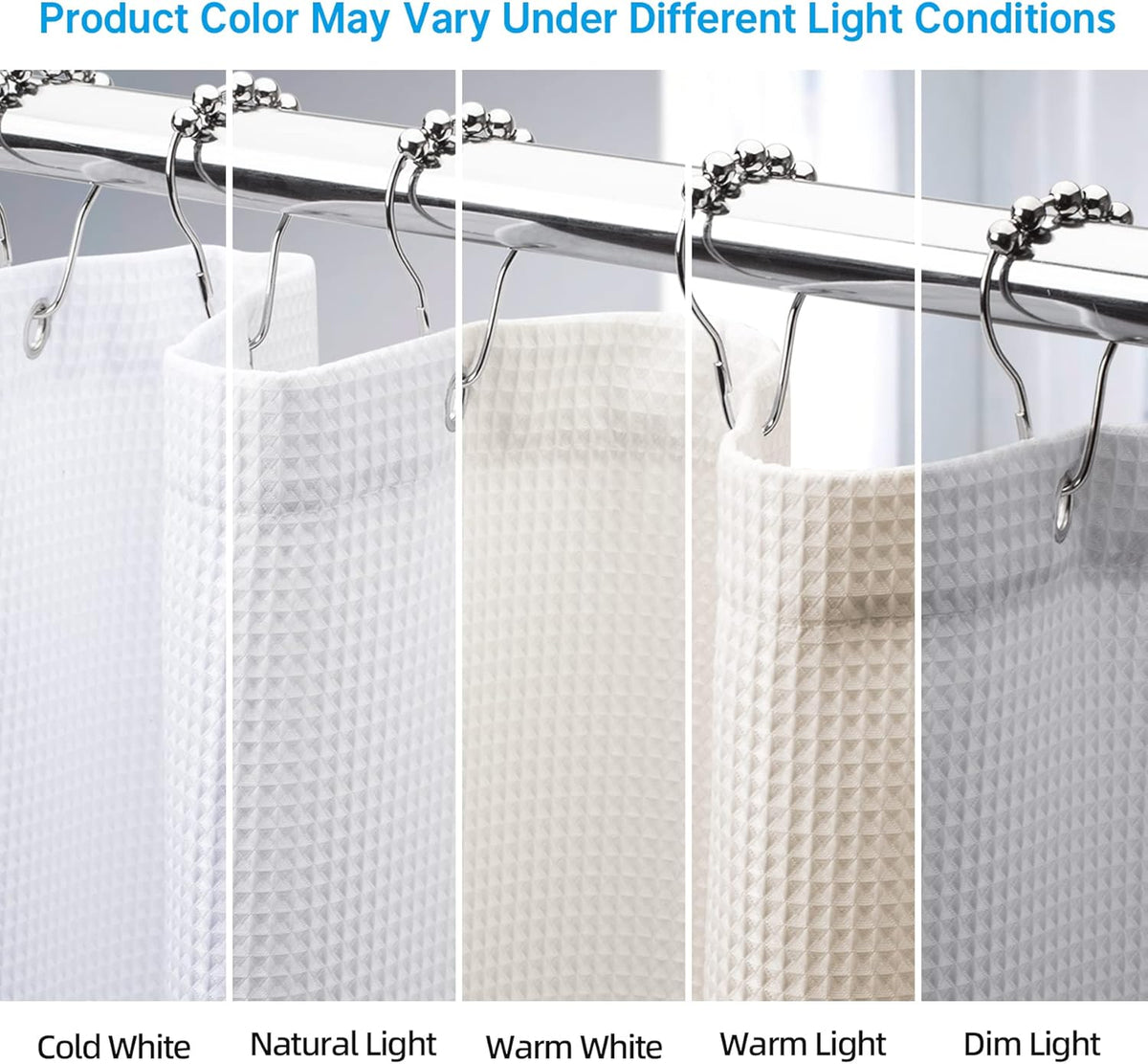 AmazerBath Solid Waffle Shower Curtain – Clean Minimalist Bathroom Refresh, Neutral Tones 240GSM Polyester
