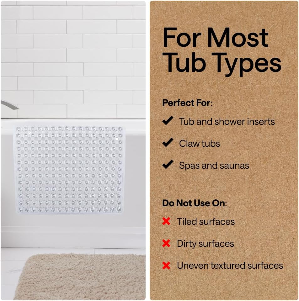GORILLA GRIP Anti-Slip Bath Mat – Family Bathroom Tub Liner Designed for Safe Kids' Bath Time and Easy Cleaning