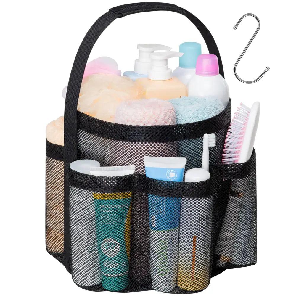 Mesh Shower Caddy Portable - Effortless Less-Is-More Bathroom Carry Collapsible Mesh Tote in Black - 1 Pack Black - L