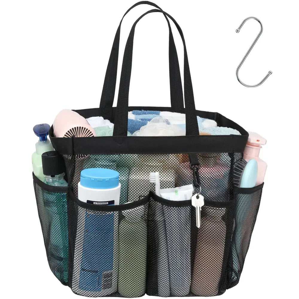 Mesh Shower Caddy Portable - Effortless Less-Is-More Bathroom Carry Collapsible Mesh Tote in Black - 1 Pack X-Large