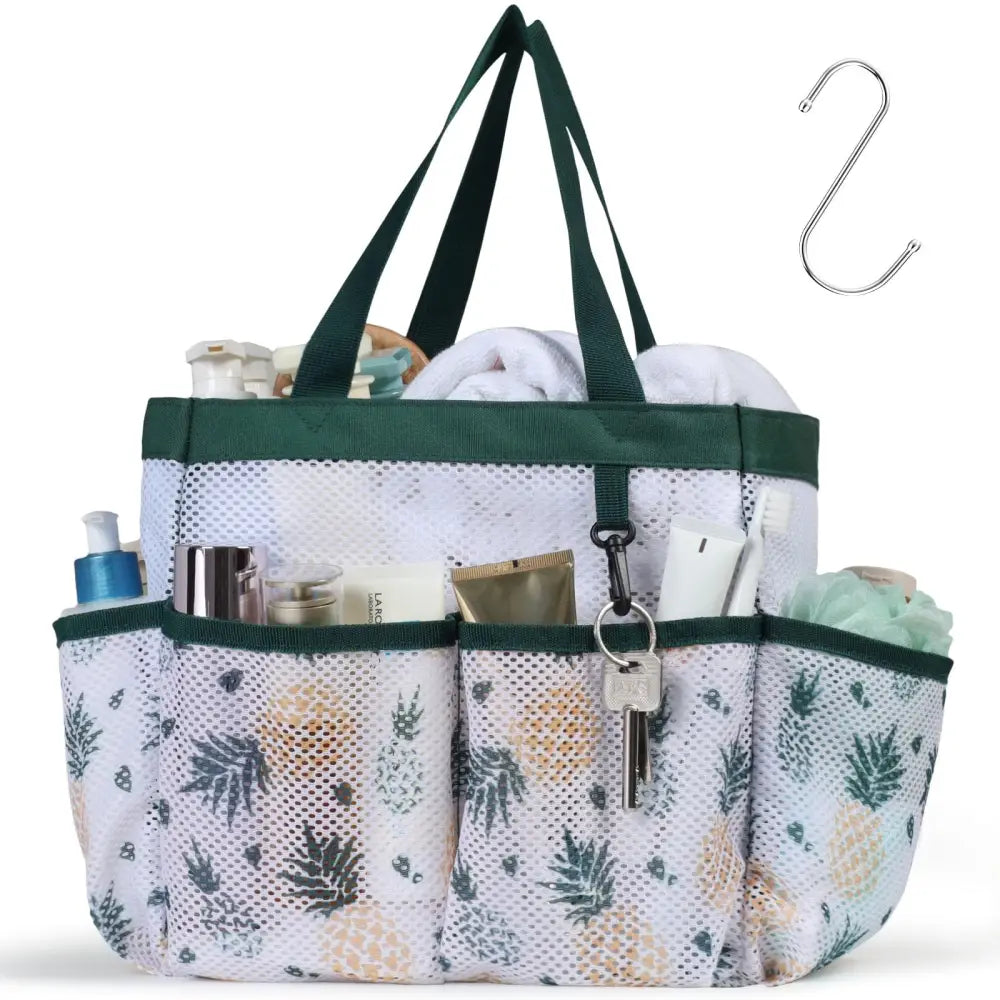 Mesh Shower Caddy Portable - Effortless Less-Is-More Bathroom Carry Collapsible Mesh Tote in Black - L, Green Pineapple