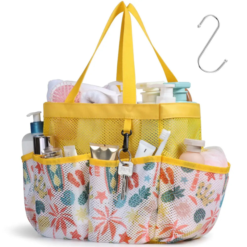 Mesh Shower Caddy Portable - Effortless Less-Is-More Bathroom Carry Collapsible Mesh Tote in Black - L, Yellow Beach