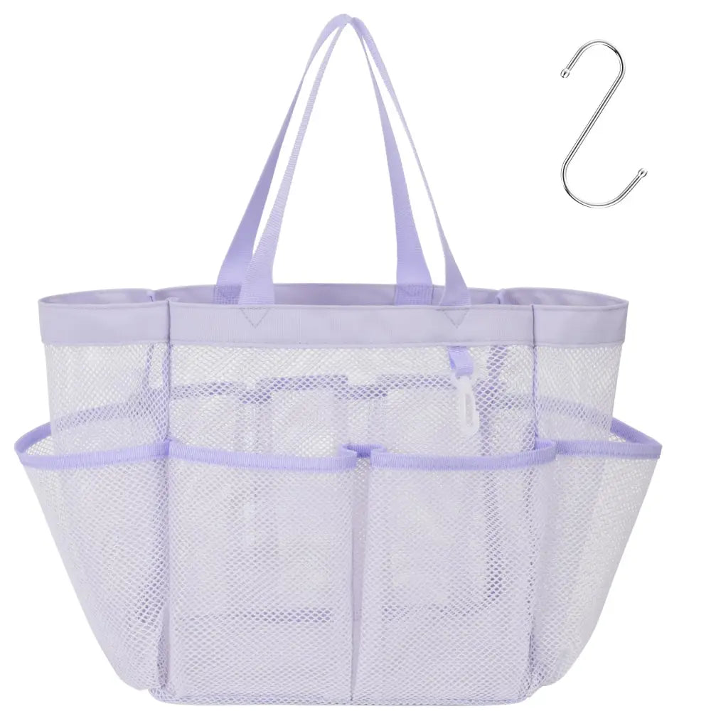 Mesh Shower Caddy Portable - Effortless Less-Is-More Bathroom Carry Collapsible Mesh Tote in Black - Purple - L