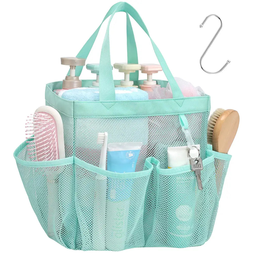Mesh Shower Caddy Portable - Effortless Less-Is-More Bathroom Carry Collapsible Mesh Tote in Black - Sage Green - L