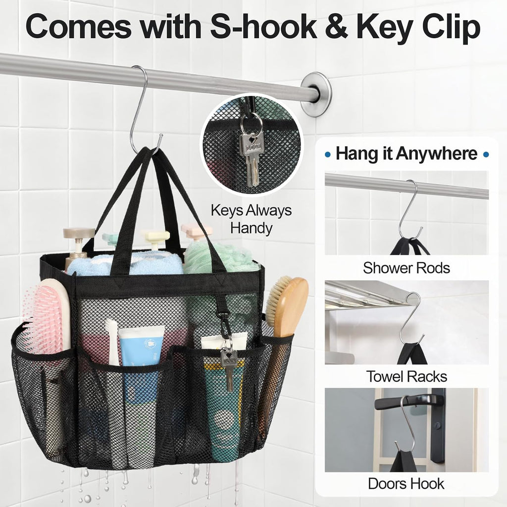 Mesh Shower Caddy Portable - Effortless Less-Is-More Bathroom Carry, Collapsible Mesh Tote in Black