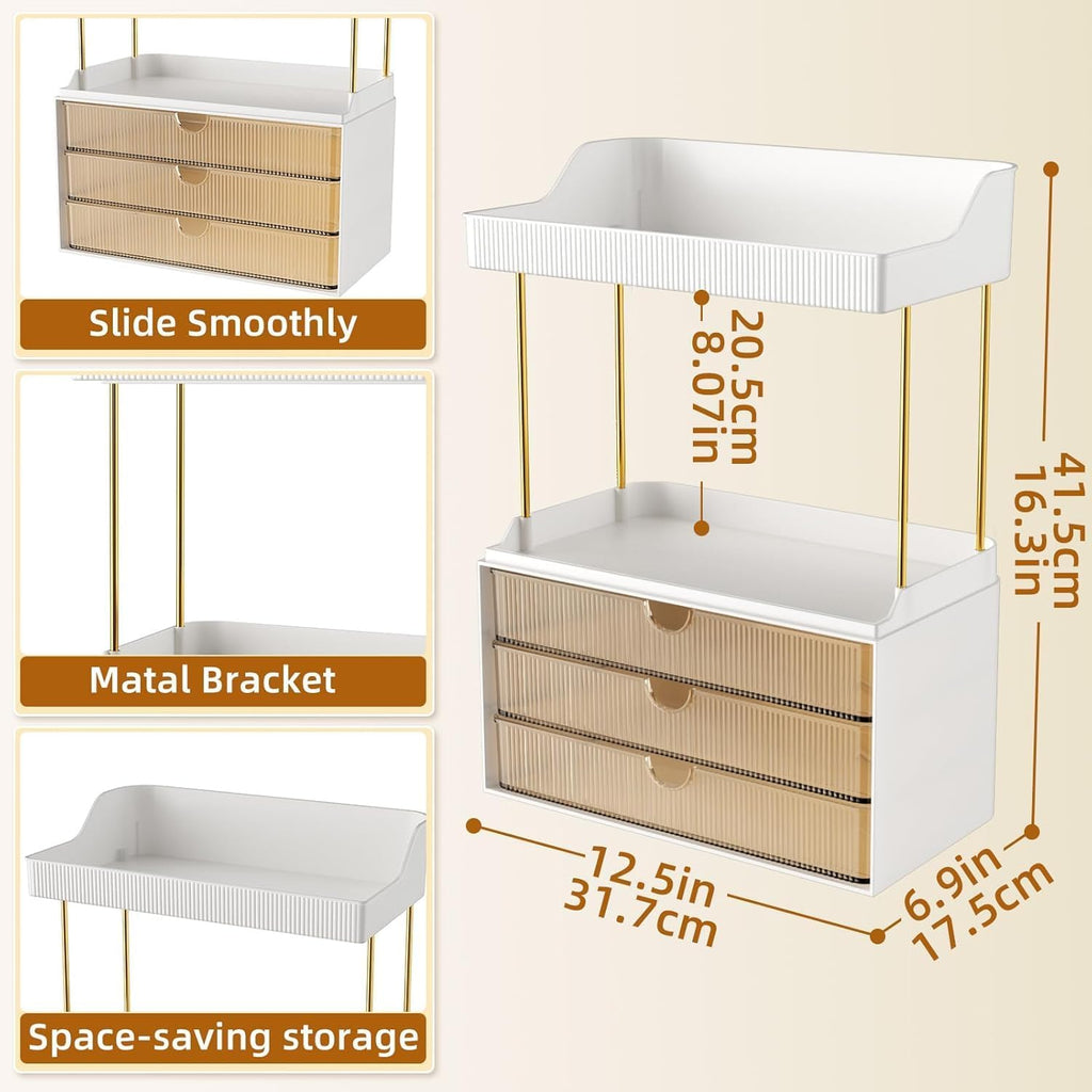 StorBin Gray Makeup Drawer Tower – Decorative Bathroom Counter Organizer Matching Modern Home Interiors