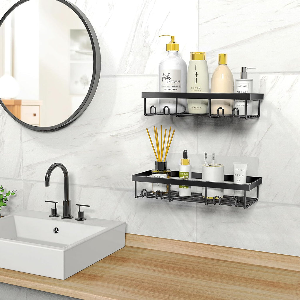 Moforoco Self-Adhesive Wall Shelf – Designer Bathroom Decor for Master Suite, Powder-Coated Rustic Organizer