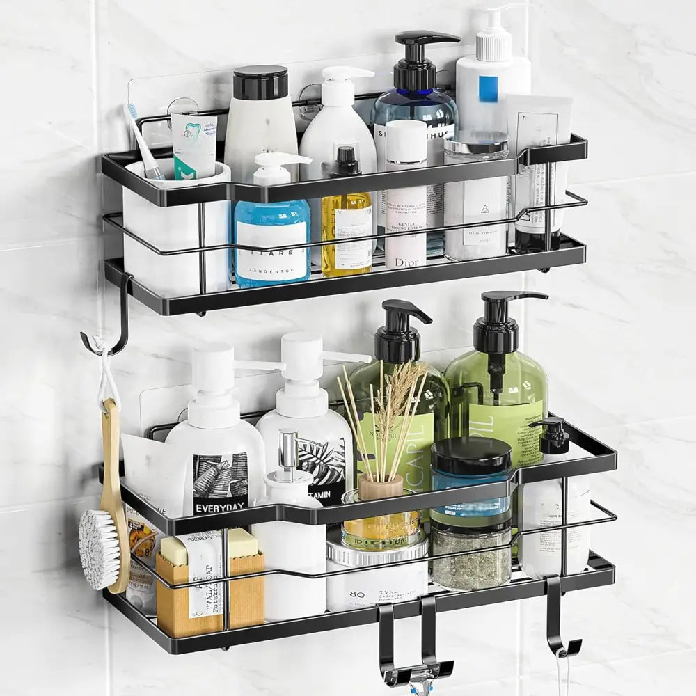Moforoco Self-Adhesive Wall Shelf – Designer Bathroom Decor for Master Suite Powder-Coated Rustic Organizer - Black