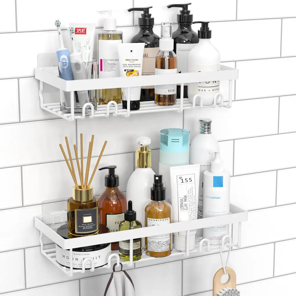 Moforoco Self-Adhesive Wall Shelf – Designer Bathroom Decor for Master Suite Powder-Coated Rustic Organizer - White