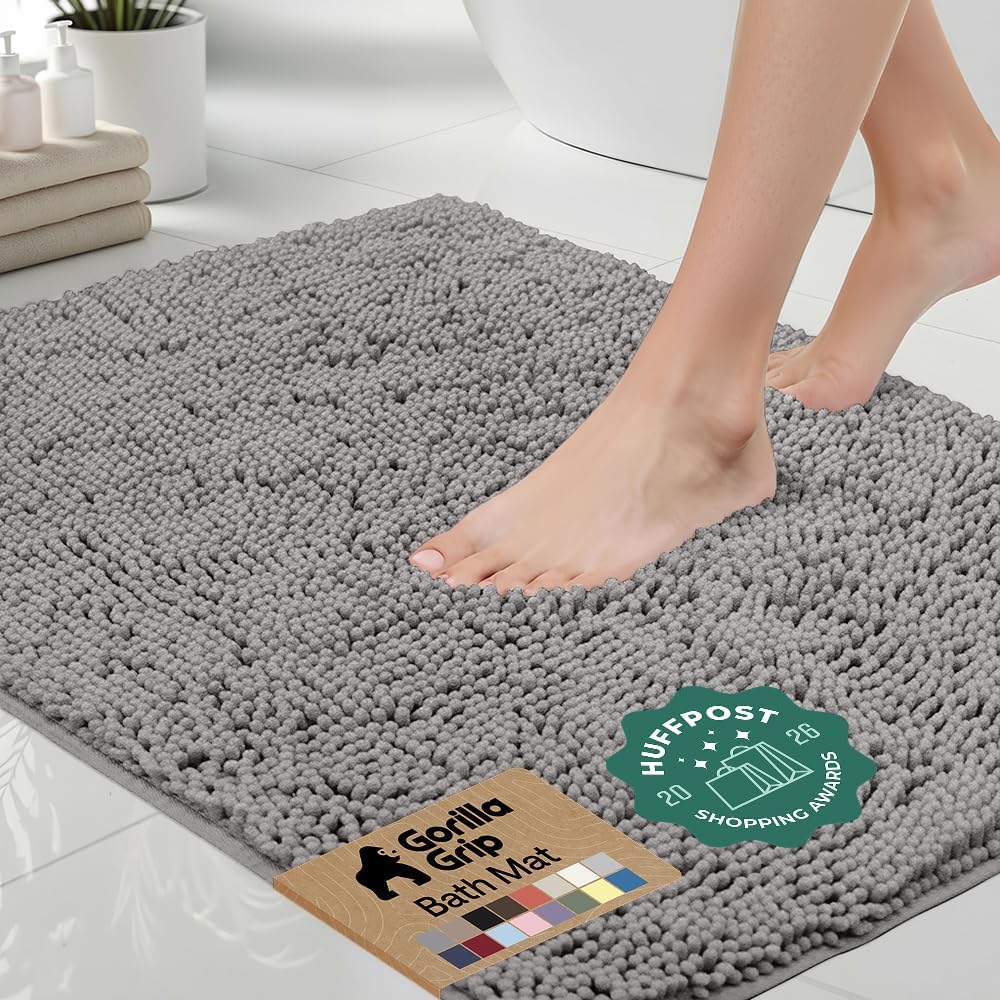 GORILLA GRIP Chenille Bath Mat – Family-Safe Non-Toxic Bathroom Floor Covering with TPR Grip Backing