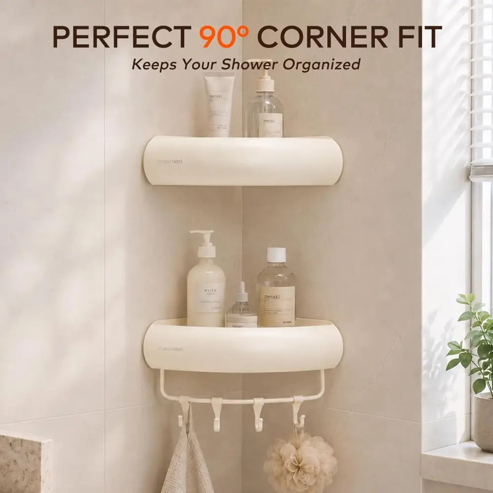 No-Damage Corner Shower Caddy 2 Pack Adhesive Wall-Mounted Organizer | Drill-Free Storage for Landlord-Approved