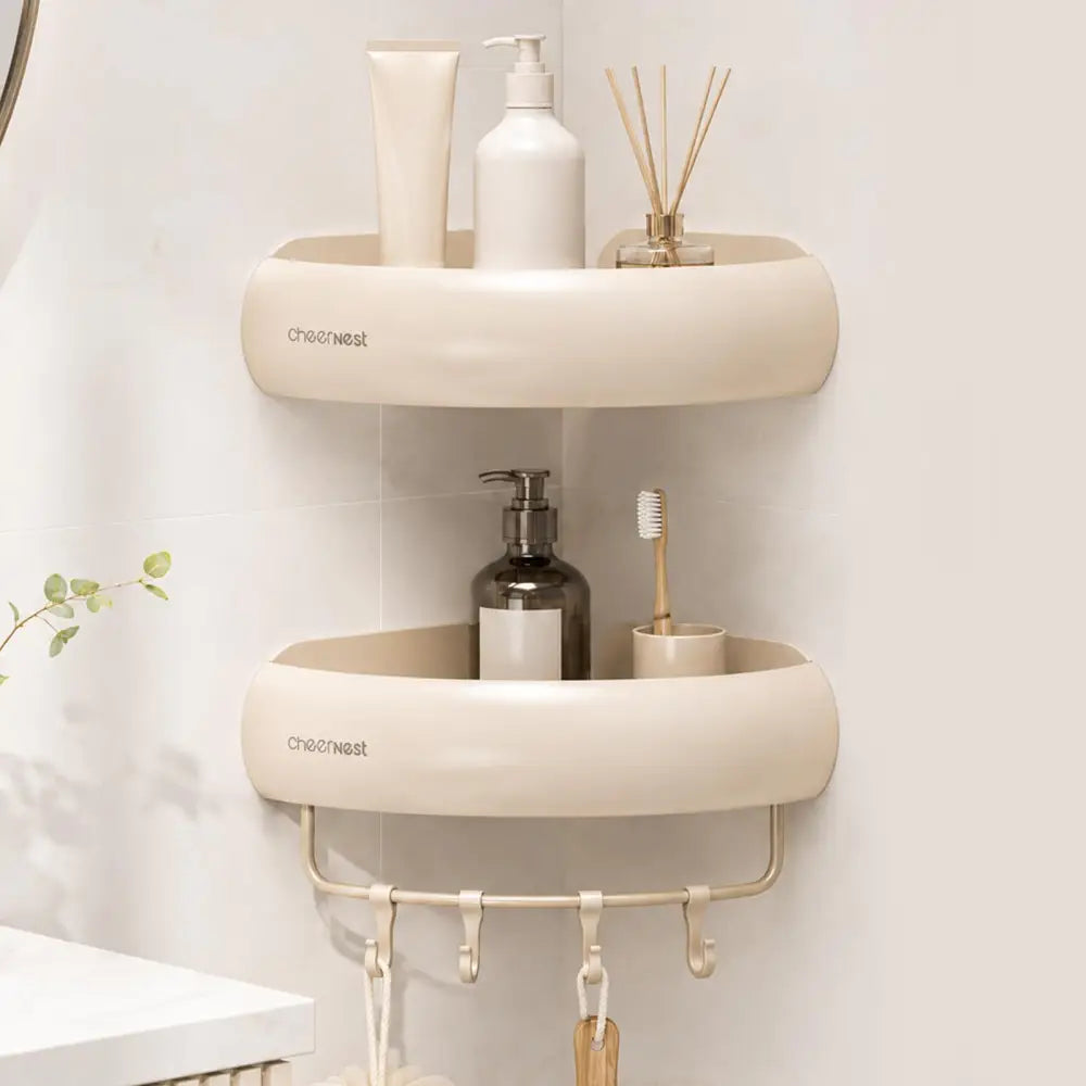 No-Damage Corner Shower Caddy 2 Pack Adhesive Wall-Mounted Organizer | Drill-Free Storage for Landlord-Approved