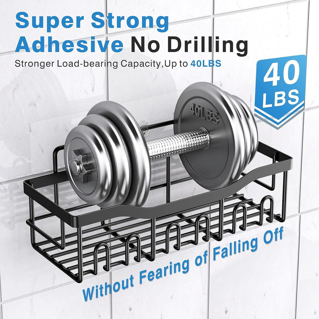 EUDELE Adhesive Shower Caddy — Minimalist Bathroom Storage Set, Clean Lines, No-Drill Stainless Steel
