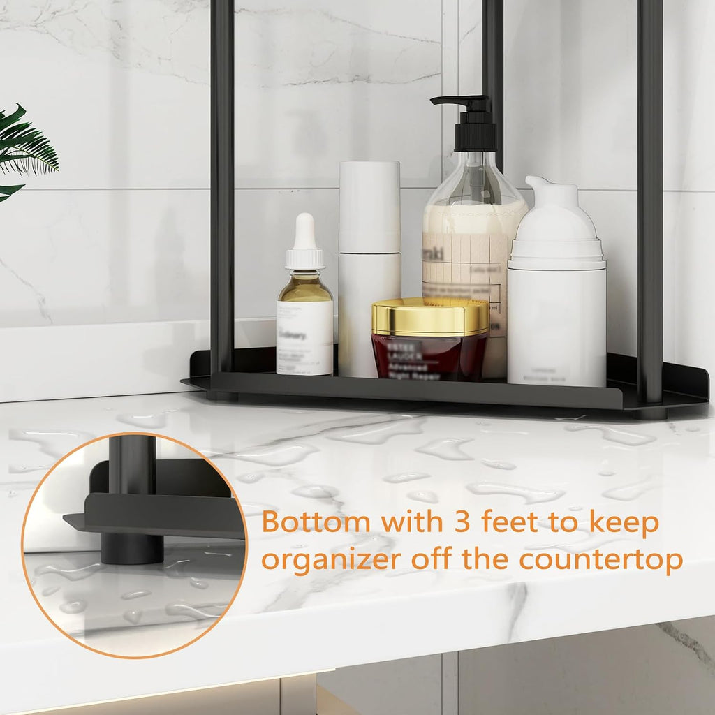 Jesginboo 2-Tier Corner Organizer, Designer Bathroom Storage in Black or White Finishes