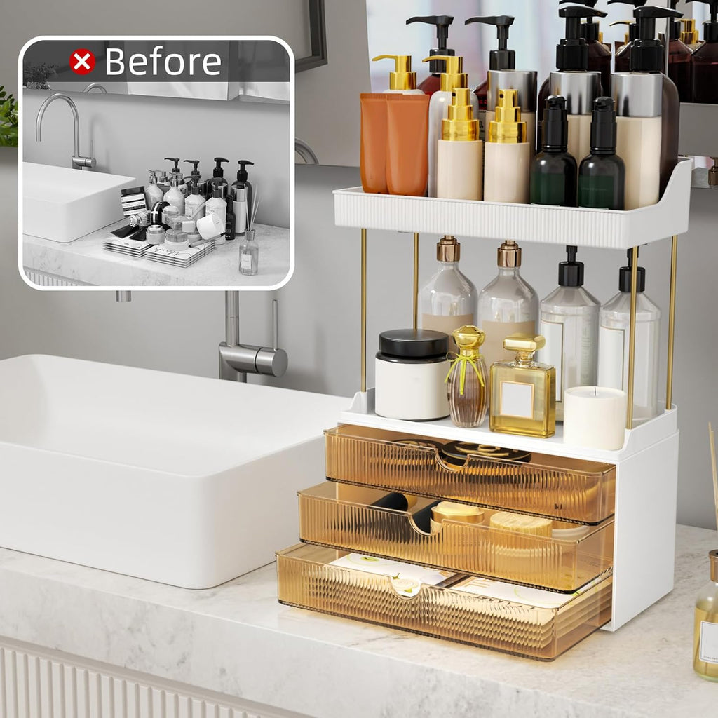 StorBin Gray Makeup Drawer Tower – Decorative Bathroom Counter Organizer Matching Modern Home Interiors